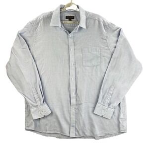 Johnston &‎ Murphy Shirt Blue White Mens 2XL Geometric Flip Cuff Long Sleeve